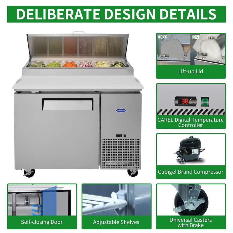 Orikool 44 Inch Commercial Pizza Prep Table with Refrigerator by HouseOfZazla