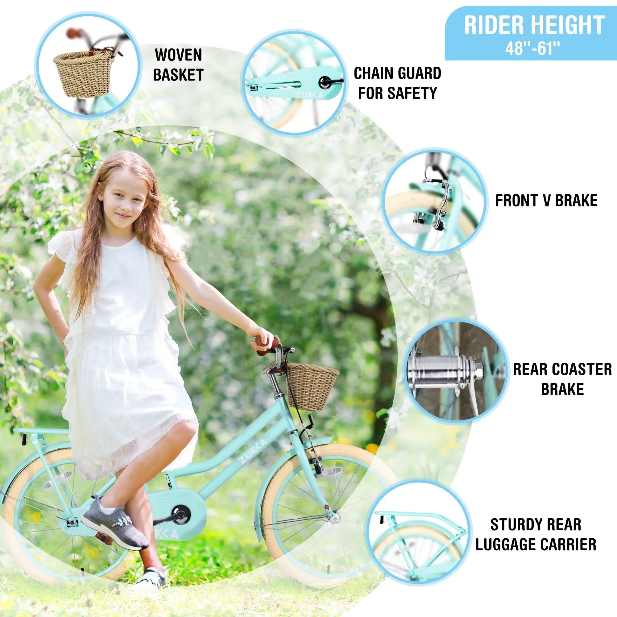 Girls Bike with Basket for 7-10 Years Old Kids - 20 Inch Wheel by HouseOfZazla