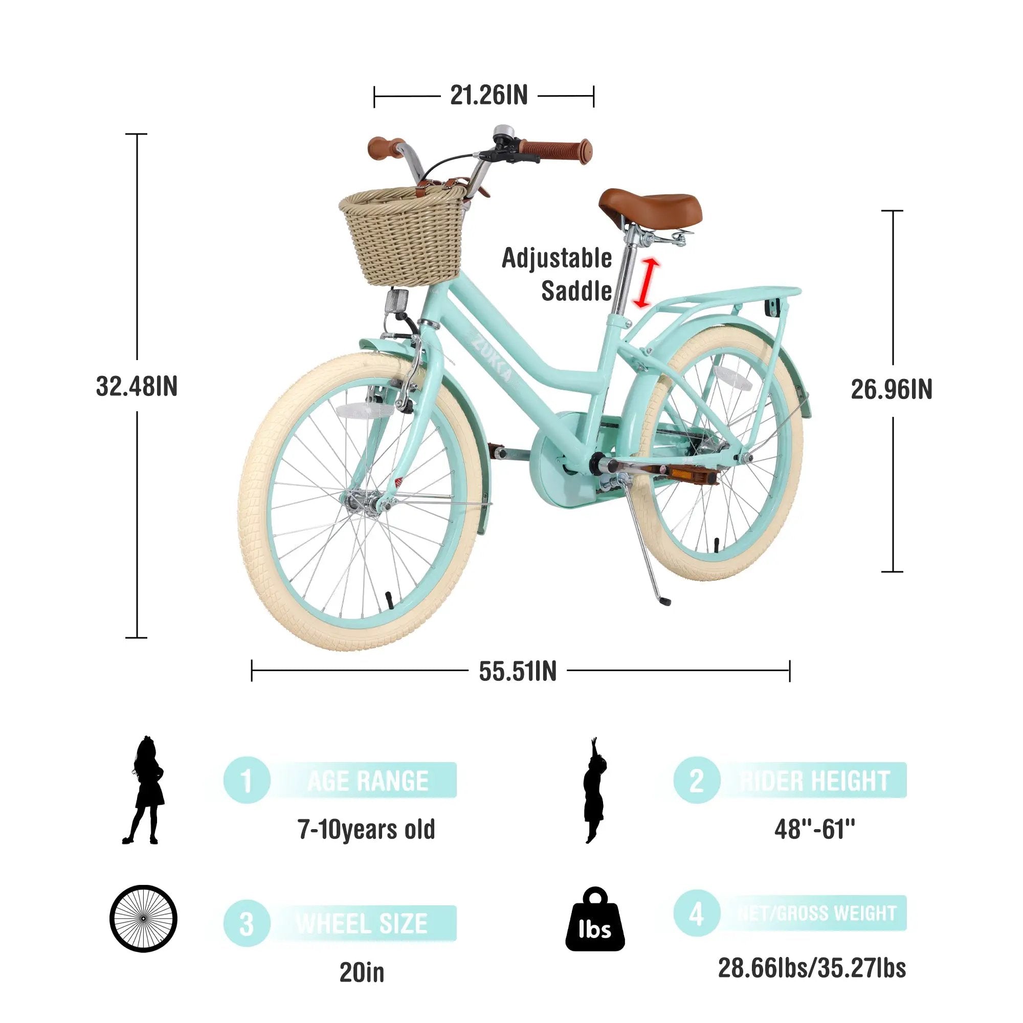 Girls Bike with Basket for 7-10 Years Old Kids - 20 Inch Wheel by HouseOfZazla