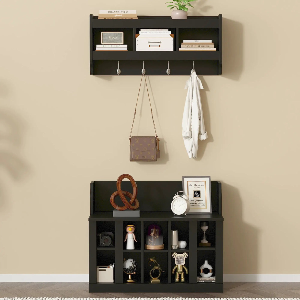 ON-TREND Shoe Storage Bench with Shelves and Hooks by HouseOfZazla