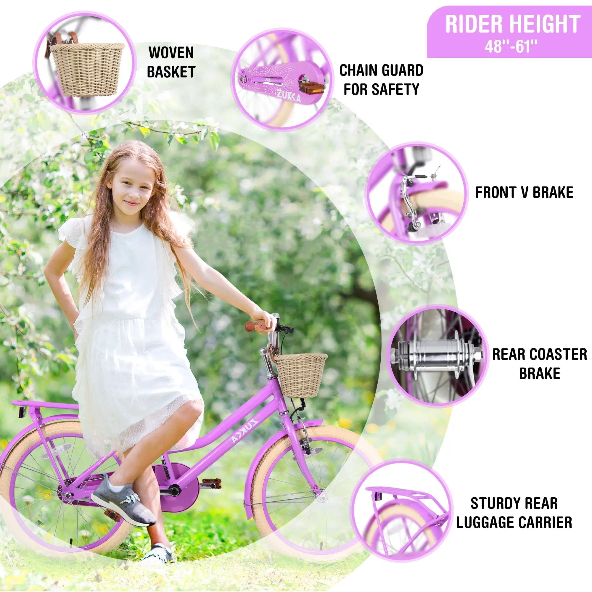 Girls Bike with Basket for Ages 7-10 Years - 20 Inch Wheels by HouseOfZazla