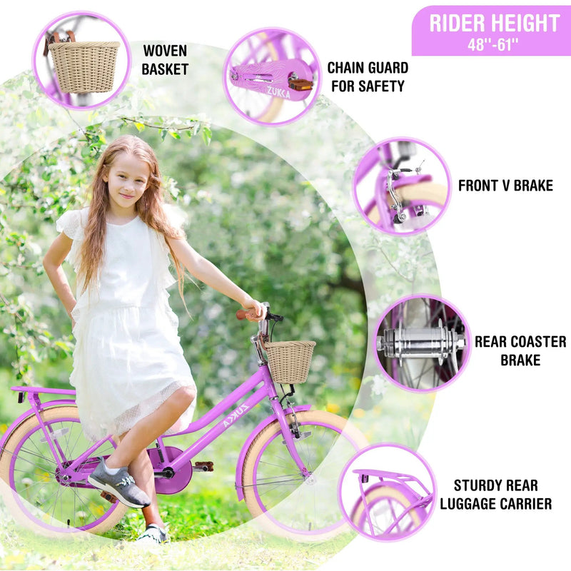 Girls Bike with Basket for Ages 7-10 Years - 20 Inch Wheels by HouseOfZazla