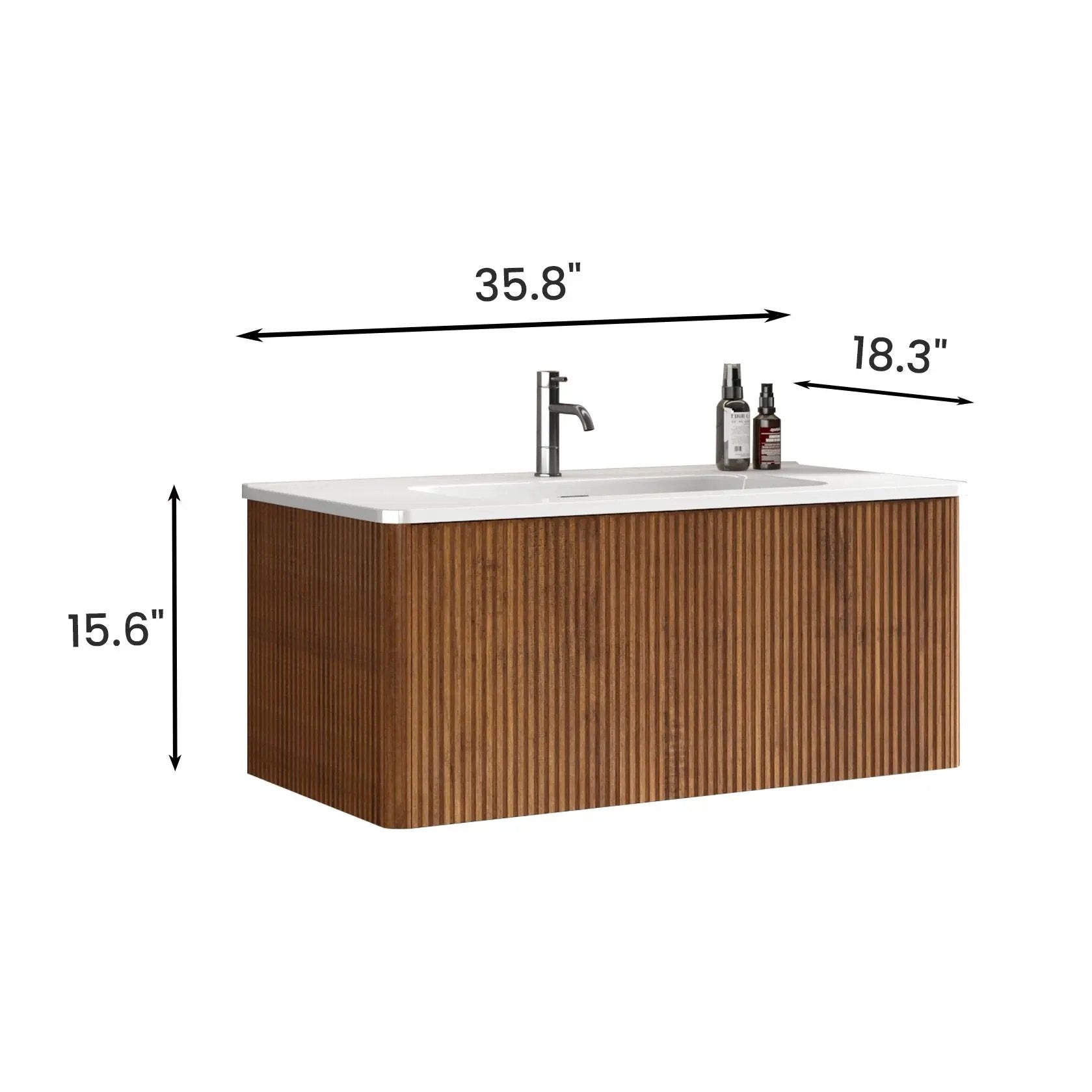 Etna 36" Striped Walnut Floating Bathroom Vanity by HouseOfZazla