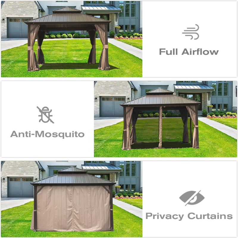 8' x 8' Hardtop Gazebo with Aluminum Frame and Double Roof Canopy by HouseOfZazla