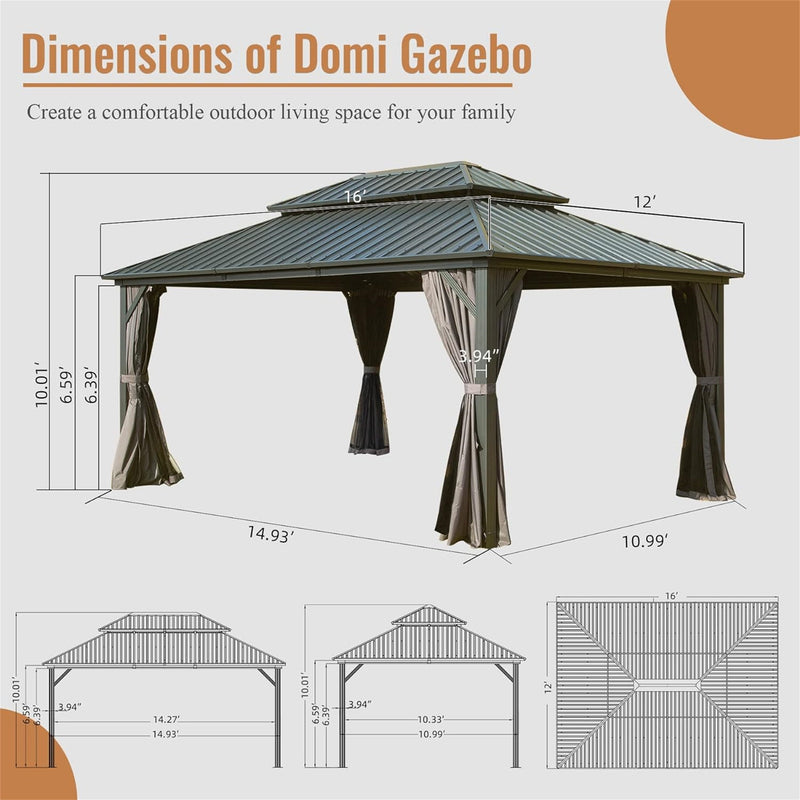 12' x 16' Hardtop Gazebo with Aluminum Frame and Double Roof by HouseOfZazla