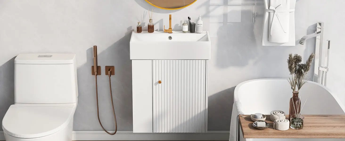 21.6-Inch Modern Floating Bathroom Vanity with Ceramic Basin by HouseOfZazla