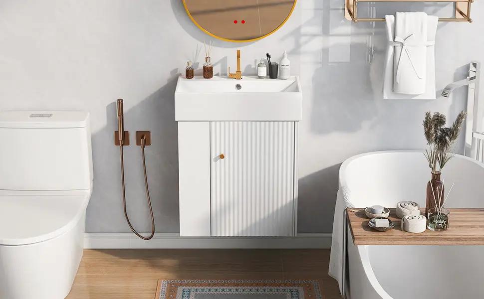 21.6-Inch Modern Floating Bathroom Vanity with Ceramic Basin by HouseOfZazla