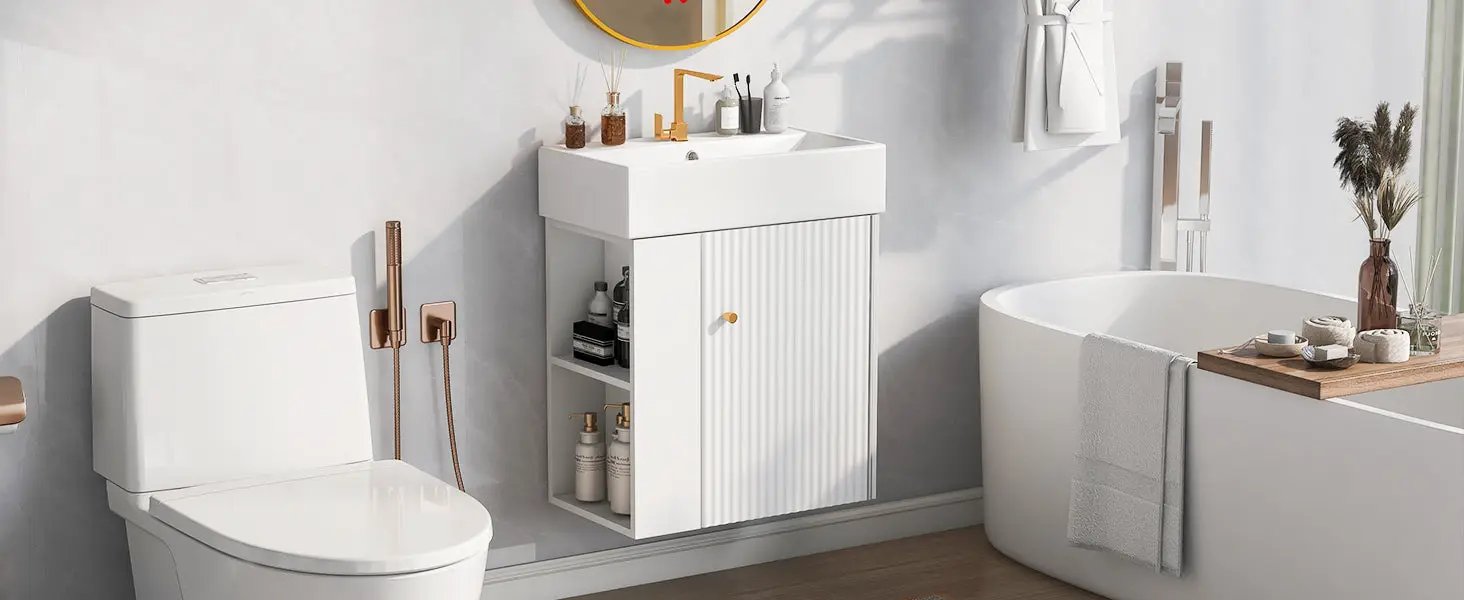 21.6-Inch Modern Floating Bathroom Vanity with Ceramic Basin by HouseOfZazla