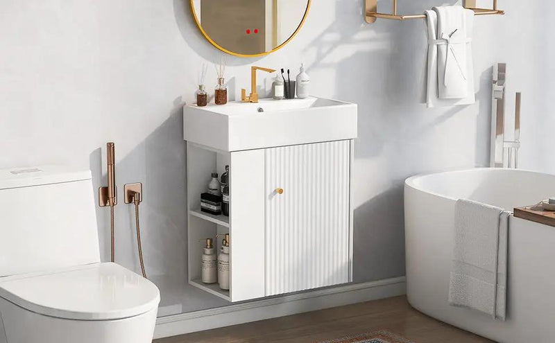 21.6-Inch Modern Floating Bathroom Vanity with Ceramic Basin by HouseOfZazla