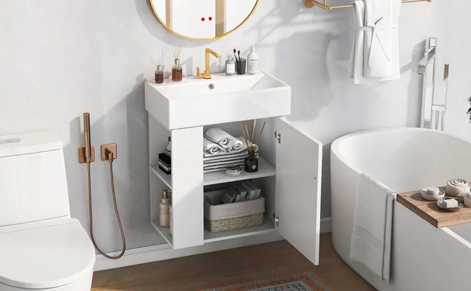 21.6-Inch Modern Floating Bathroom Vanity with Ceramic Basin by HouseOfZazla