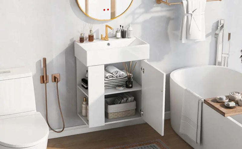 21.6-Inch Modern Floating Bathroom Vanity with Ceramic Basin by HouseOfZazla