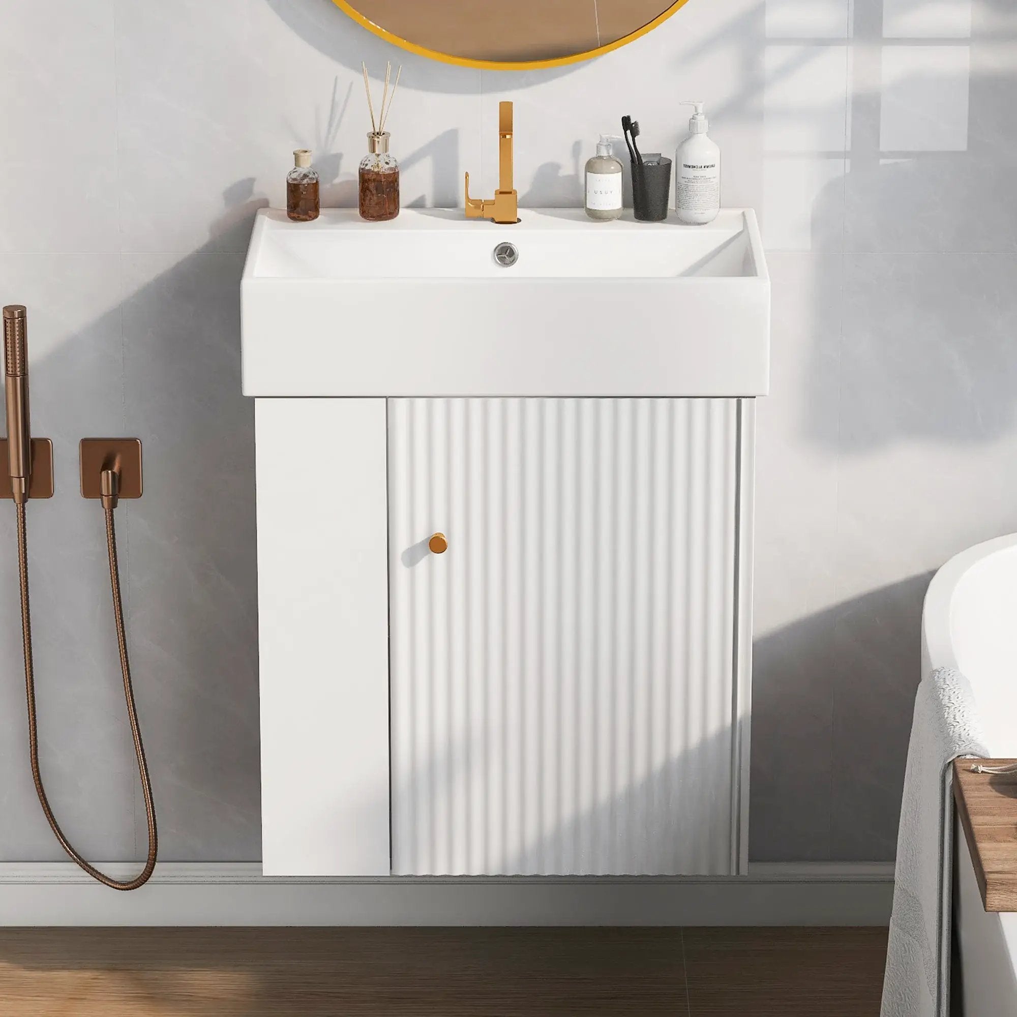 21.6-Inch Modern Floating Bathroom Vanity with Ceramic Basin by HouseOfZazla