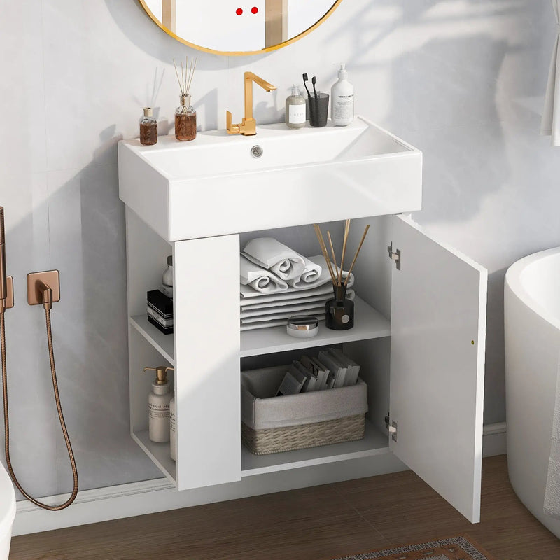 21.6-Inch Modern Floating Bathroom Vanity with Ceramic Basin by HouseOfZazla