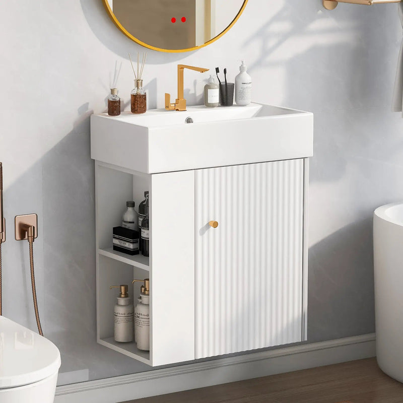 21.6-Inch Modern Floating Bathroom Vanity with Ceramic Basin by HouseOfZazla