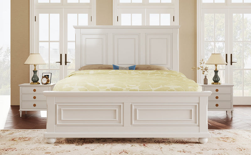 Pinewood Vintage Tall Headboard King Bed Frame with Classic Details - White, photo 5 of 10