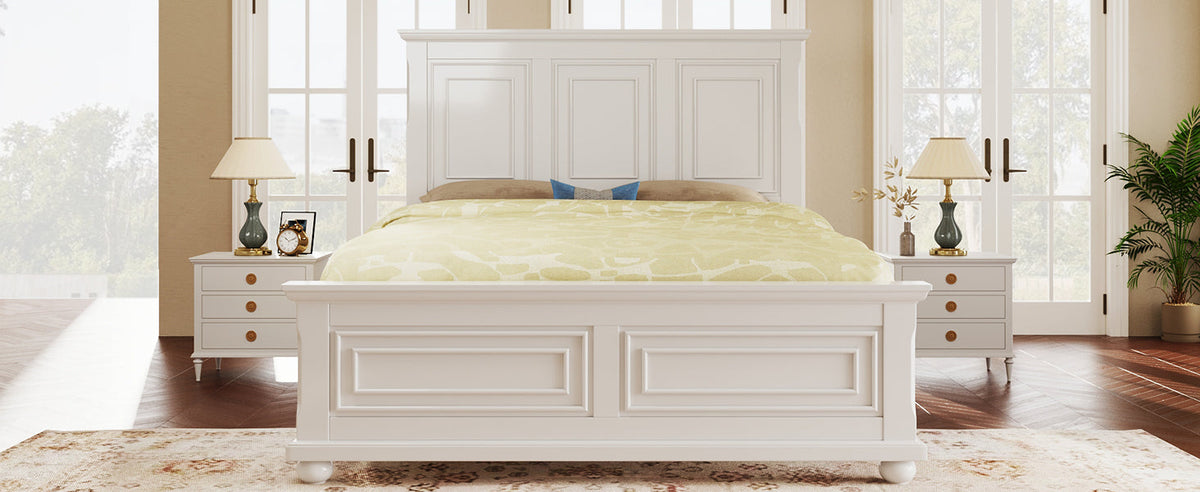 Pinewood Vintage Tall Headboard King Bed Frame with Classic Details - White, photo 4 of 10