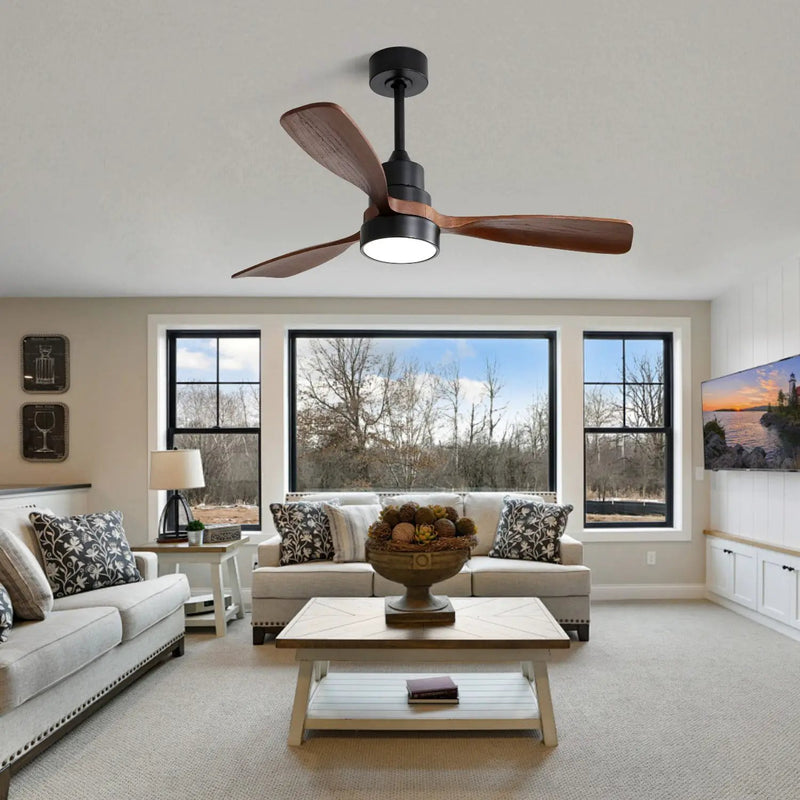 48 Inch Wood Ceiling Fan With 3 Solid Wood Blades and Remote Control by HouseOfZazla