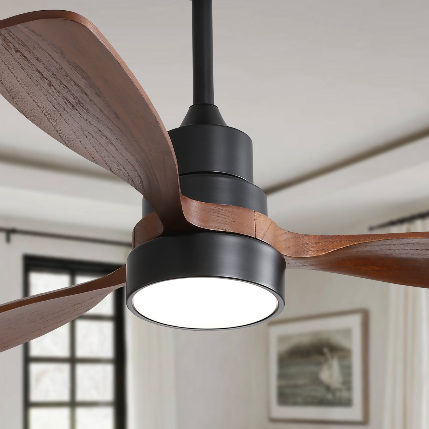 48 Inch Wood Ceiling Fan With 3 Solid Wood Blades and Remote Control by HouseOfZazla