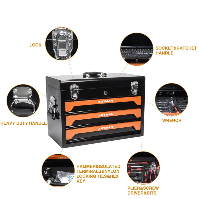 20" Portable 3-Drawer Steel Toolbox by HouseOfZazla