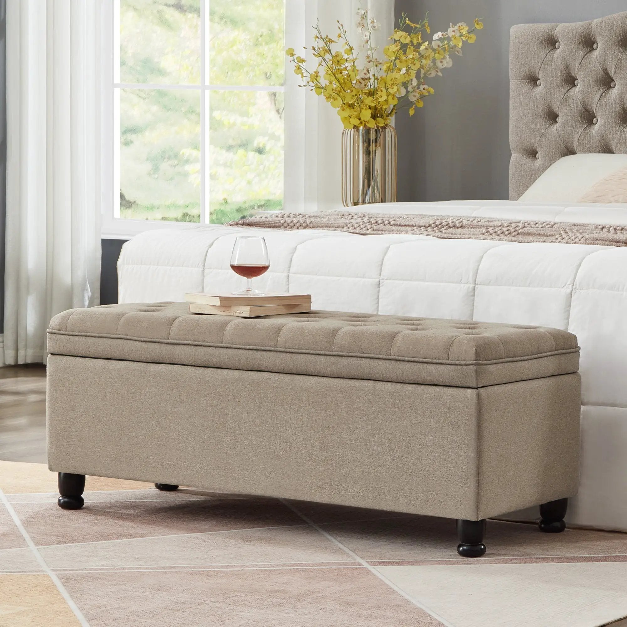 Upholstered Tufted Button Storage Bench by HouseOfZazla