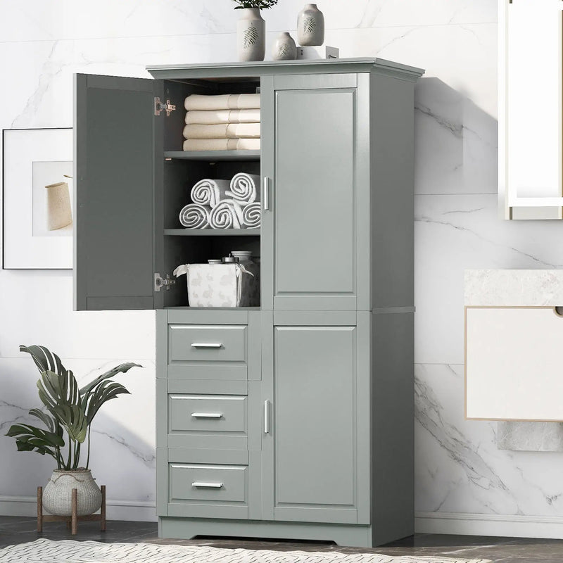 Tall and Wide Storage Cabinet with Doors for Bathroom or Office, Grey by HouseOfZazla