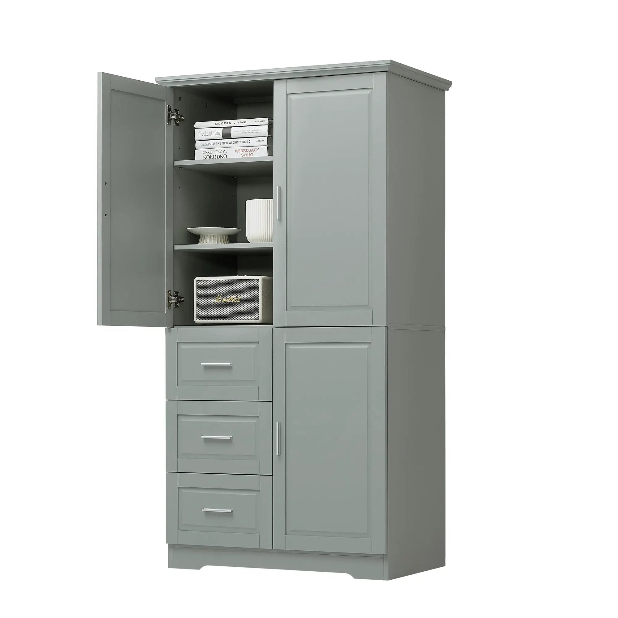 Tall and Wide Storage Cabinet with Doors for Bathroom or Office, Grey by HouseOfZazla