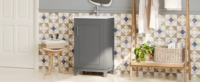20 Inch Modern Small Bathroom Vanity Cabinet With Ceramic Basin by HouseOfZazla