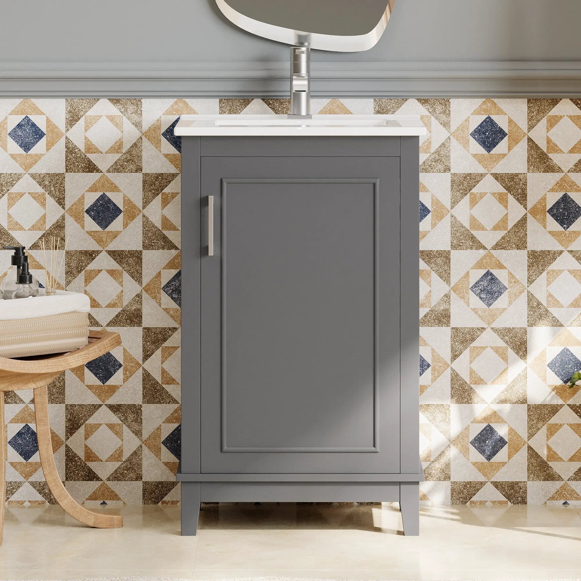 20 Inch Modern Small Bathroom Vanity Cabinet With Ceramic Basin by HouseOfZazla