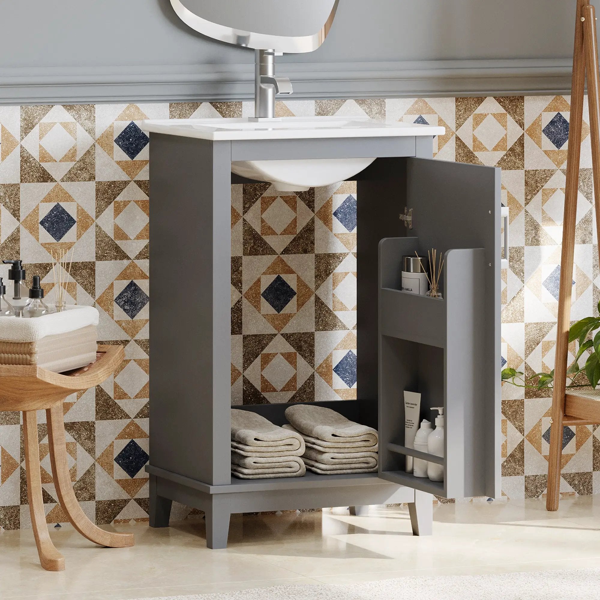 20 Inch Modern Small Bathroom Vanity Cabinet With Ceramic Basin by HouseOfZazla