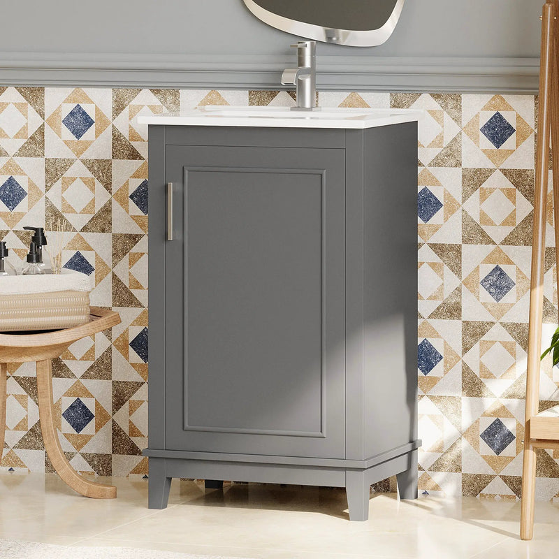 20 Inch Modern Small Bathroom Vanity Cabinet With Ceramic Basin by HouseOfZazla