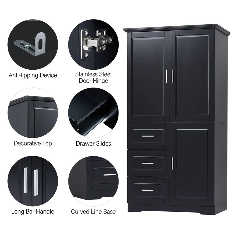 Tall and Wide Storage Cabinet with Doors for Bathroom/Office by HouseOfZazla