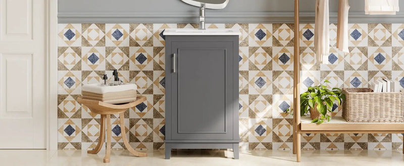 20 Inch Modern Small Bathroom Vanity Cabinet With Ceramic Basin by HouseOfZazla