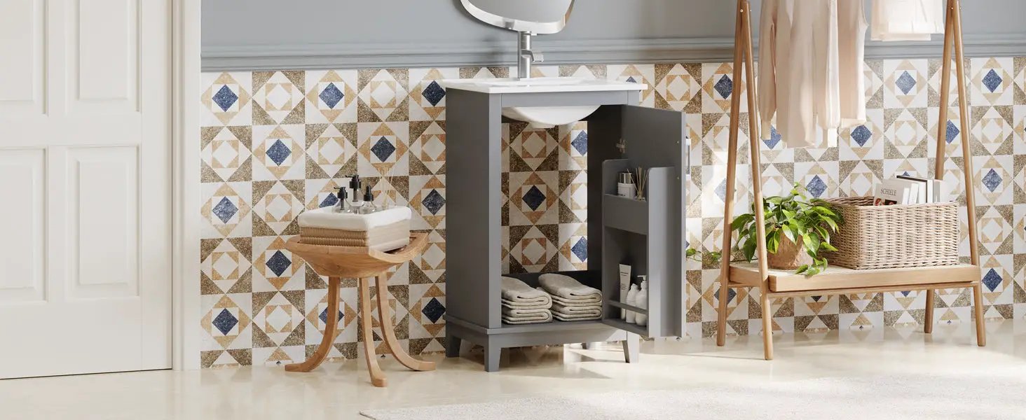 20 Inch Modern Small Bathroom Vanity Cabinet With Ceramic Basin by HouseOfZazla