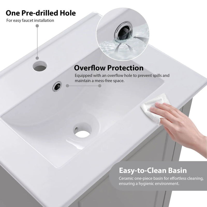20 Inch Modern Small Bathroom Vanity Cabinet With Ceramic Basin by HouseOfZazla