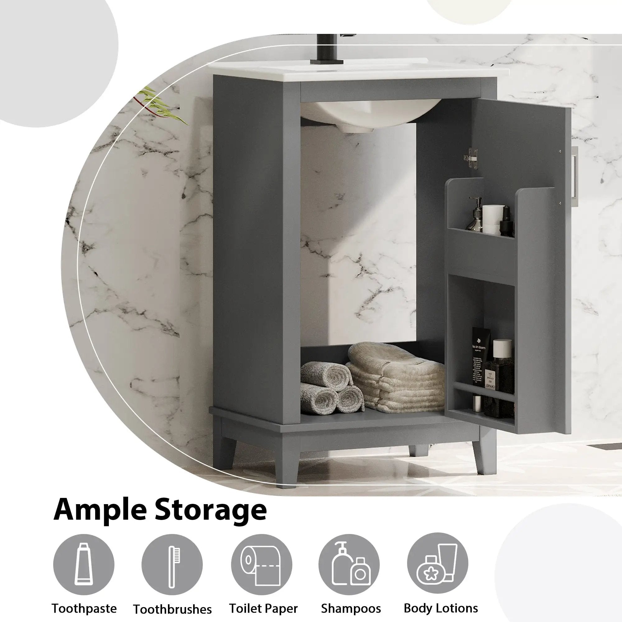 20 Inch Modern Small Bathroom Vanity Cabinet With Ceramic Basin by HouseOfZazla