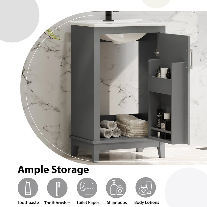 20 Inch Modern Small Bathroom Vanity Cabinet With Ceramic Basin by HouseOfZazla