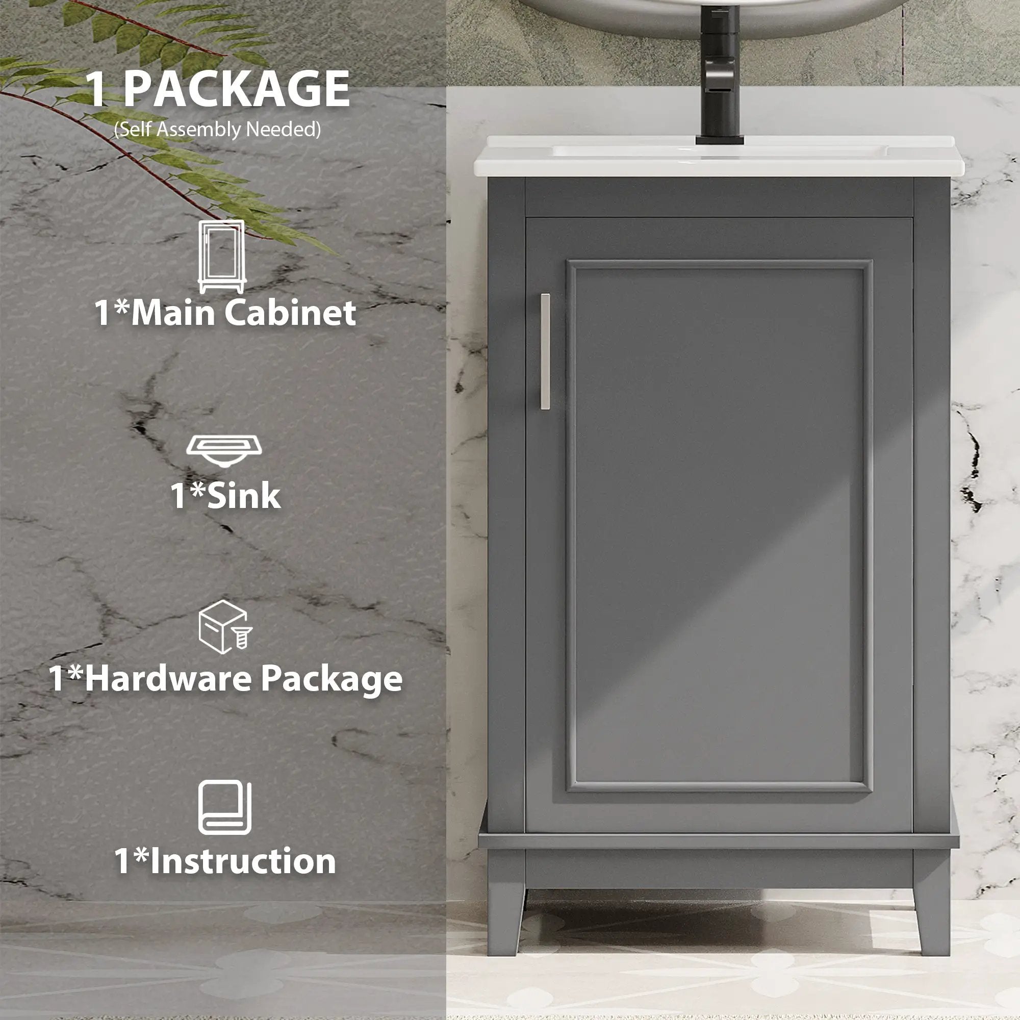 20 Inch Modern Small Bathroom Vanity Cabinet With Ceramic Basin by HouseOfZazla