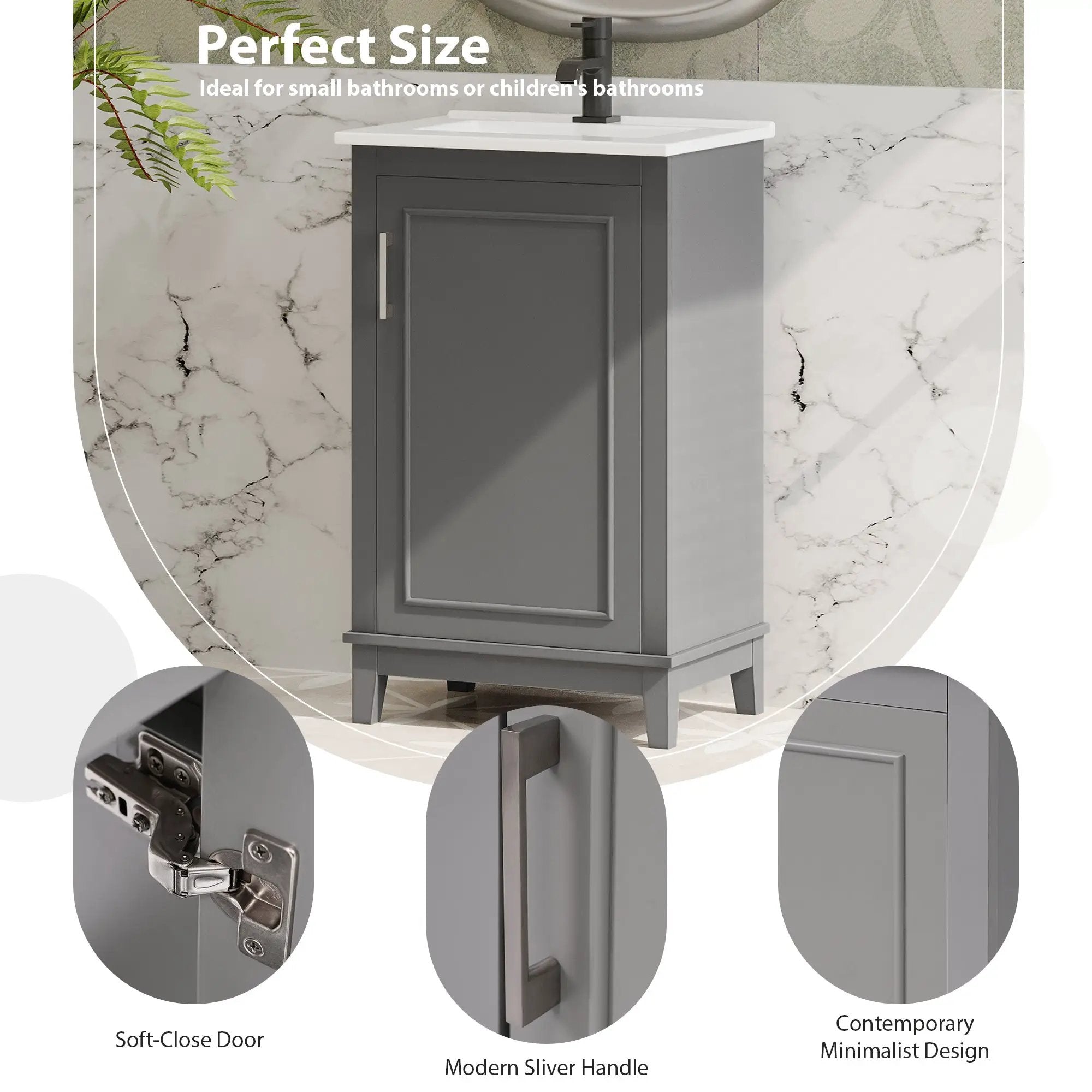 20 Inch Modern Small Bathroom Vanity Cabinet With Ceramic Basin by HouseOfZazla