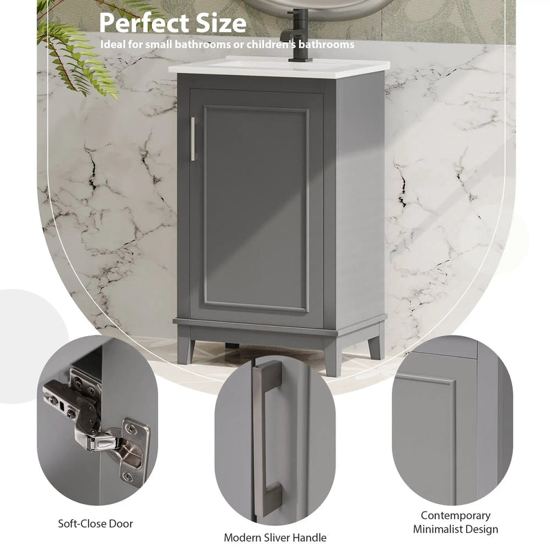 20 Inch Modern Small Bathroom Vanity Cabinet With Ceramic Basin by HouseOfZazla