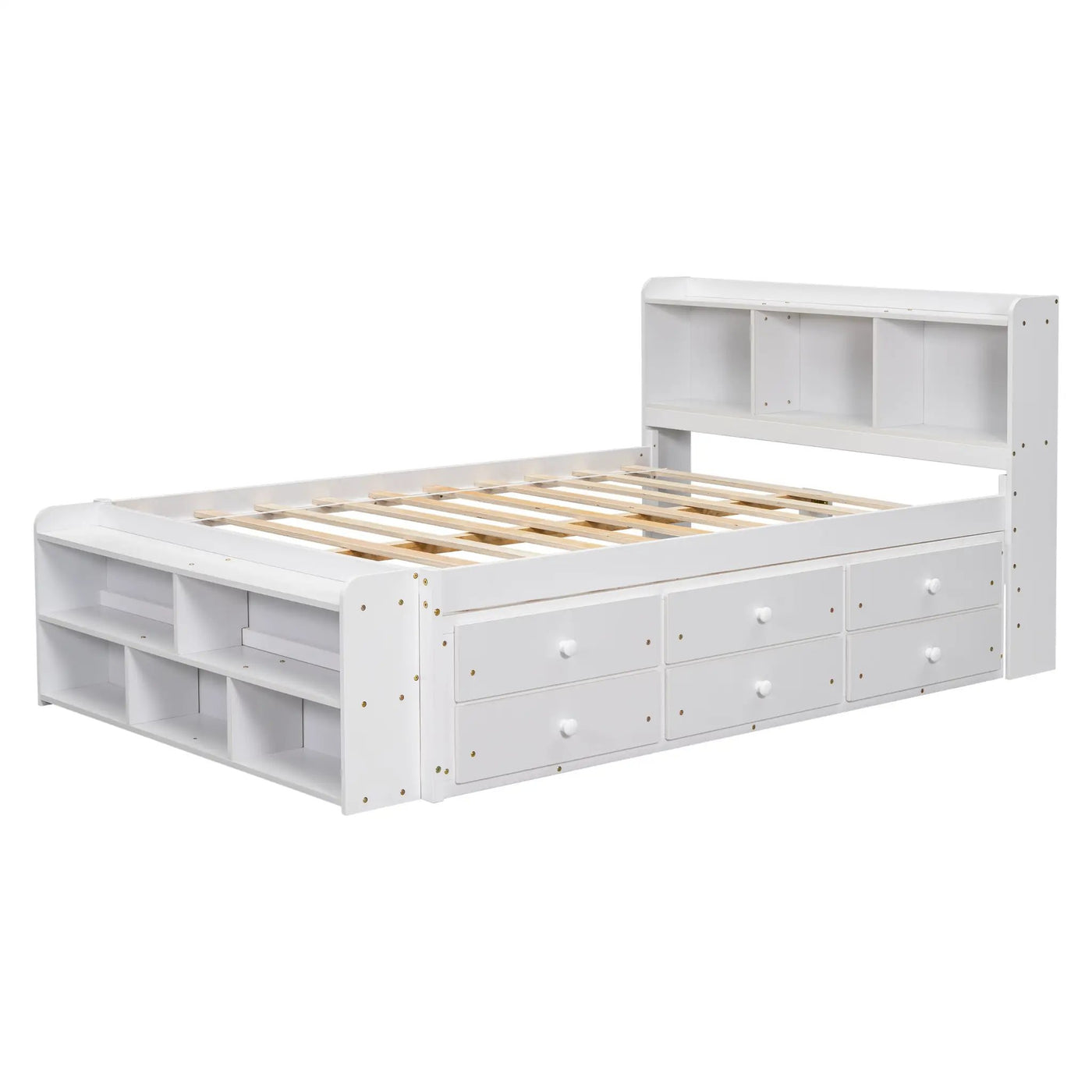 Full Bed with Bookcase Headboard, Under Bed Storage Drawers and Bed End Storage Case by HouseOfZazla