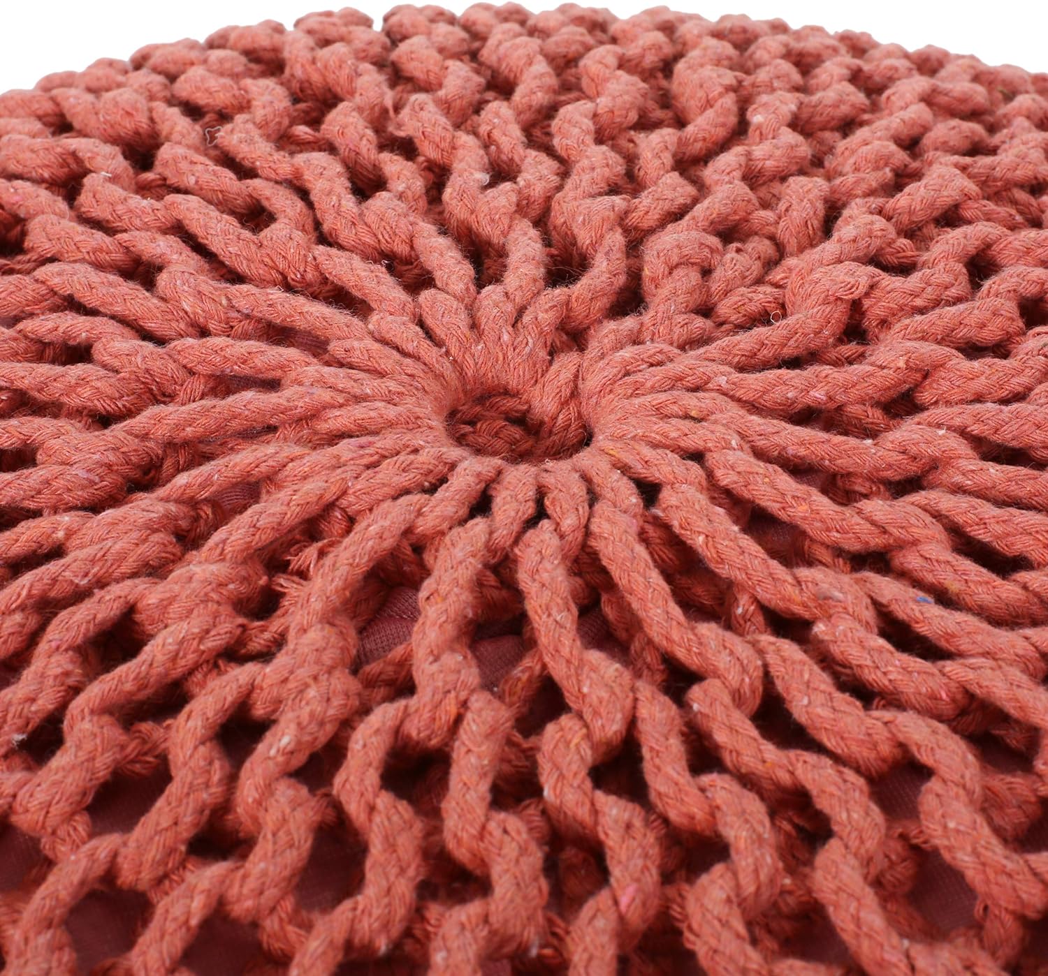 Poona Handcrafted Modern Cotton Pouf, Coral by HouseOfZazla