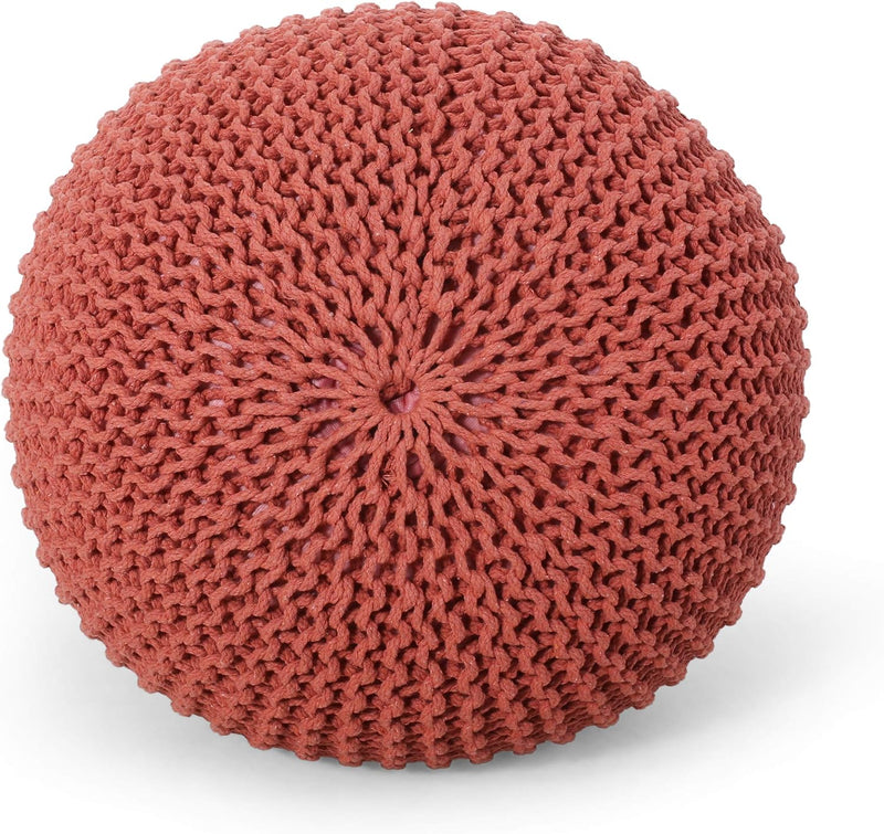 Poona Handcrafted Modern Cotton Pouf, Coral by HouseOfZazla