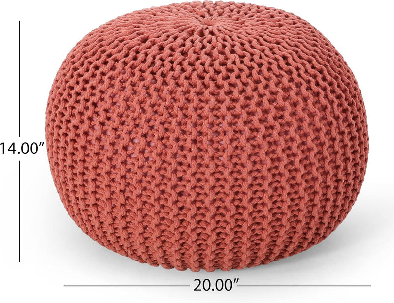 Poona Handcrafted Modern Cotton Pouf, Coral by HouseOfZazla