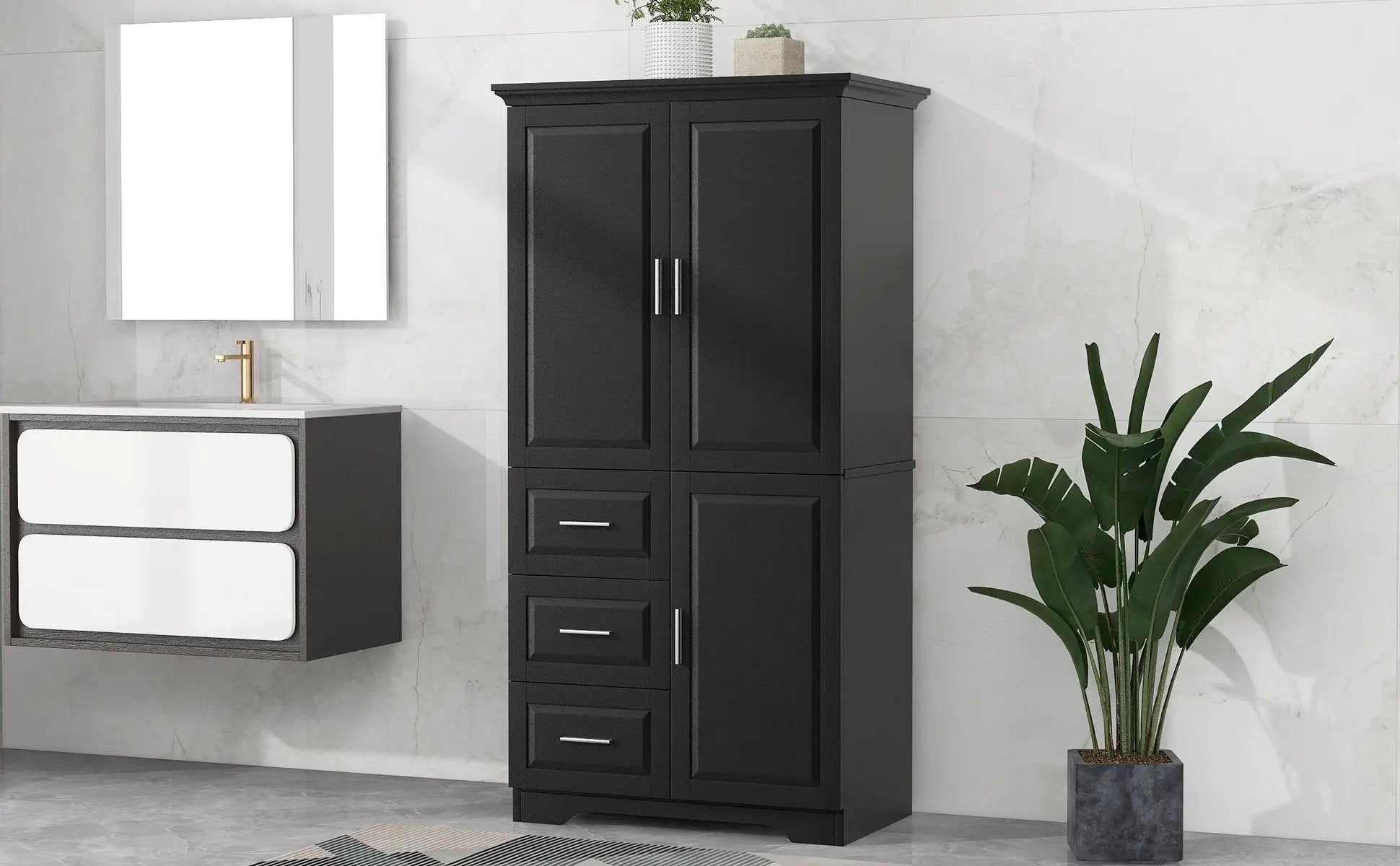 Tall and Wide Storage Cabinet with Doors for Bathroom/Office by HouseOfZazla