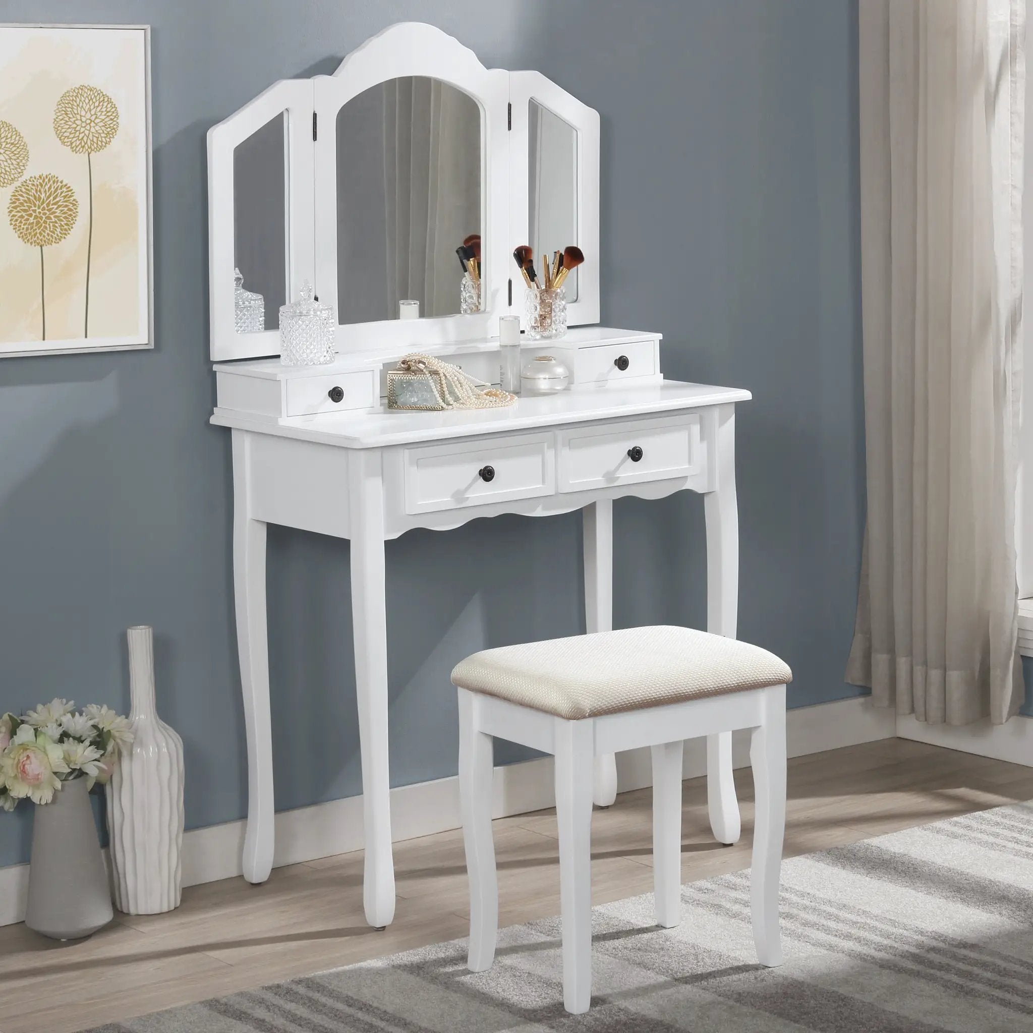 Sanlo Wooden Vanity Makeup Table and Stool Set by HouseOfZazla