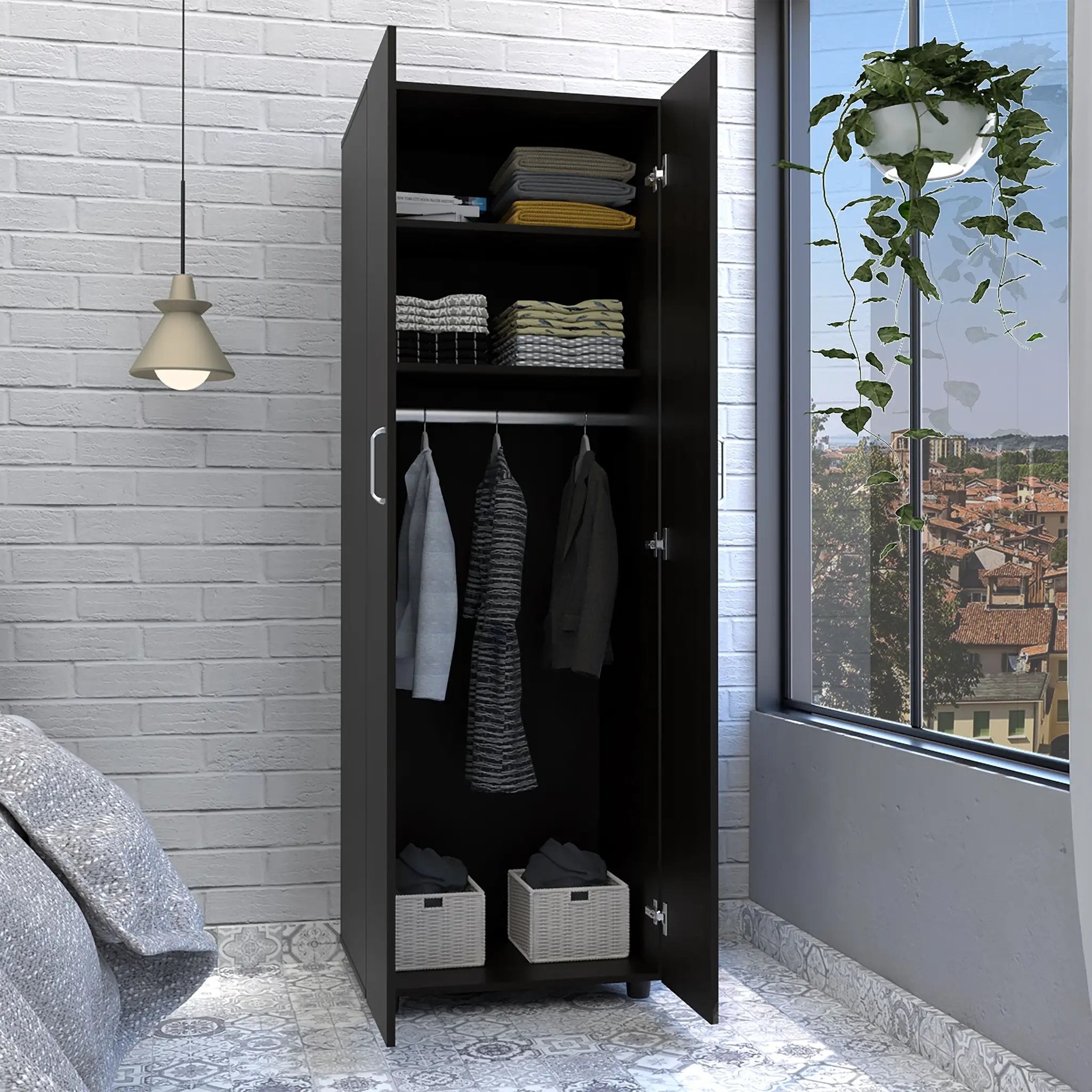 Armoire-Organiser 70.8"H, Two Shelves, Rod, Double Door Cabinet Armoire by HouseOfZazla