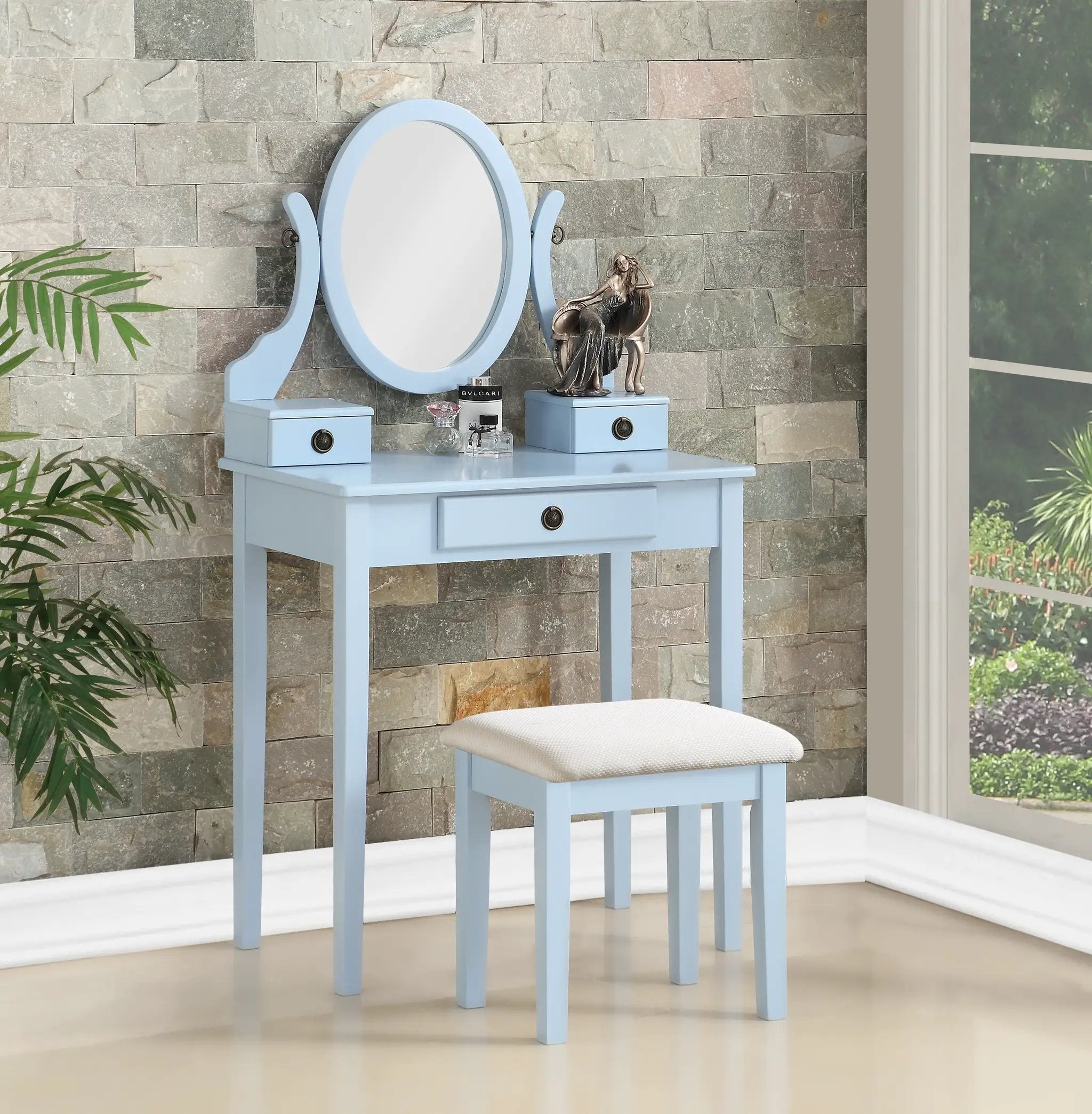 Moniys Wood Moniya Makeup Vanity Table and Stool Set by HouseOfZazla