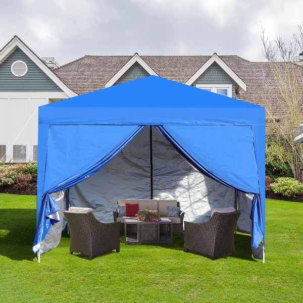 10x10FT Pop Up Gazebo Canopy Tent with Removable Sidewalls - Blue or Black