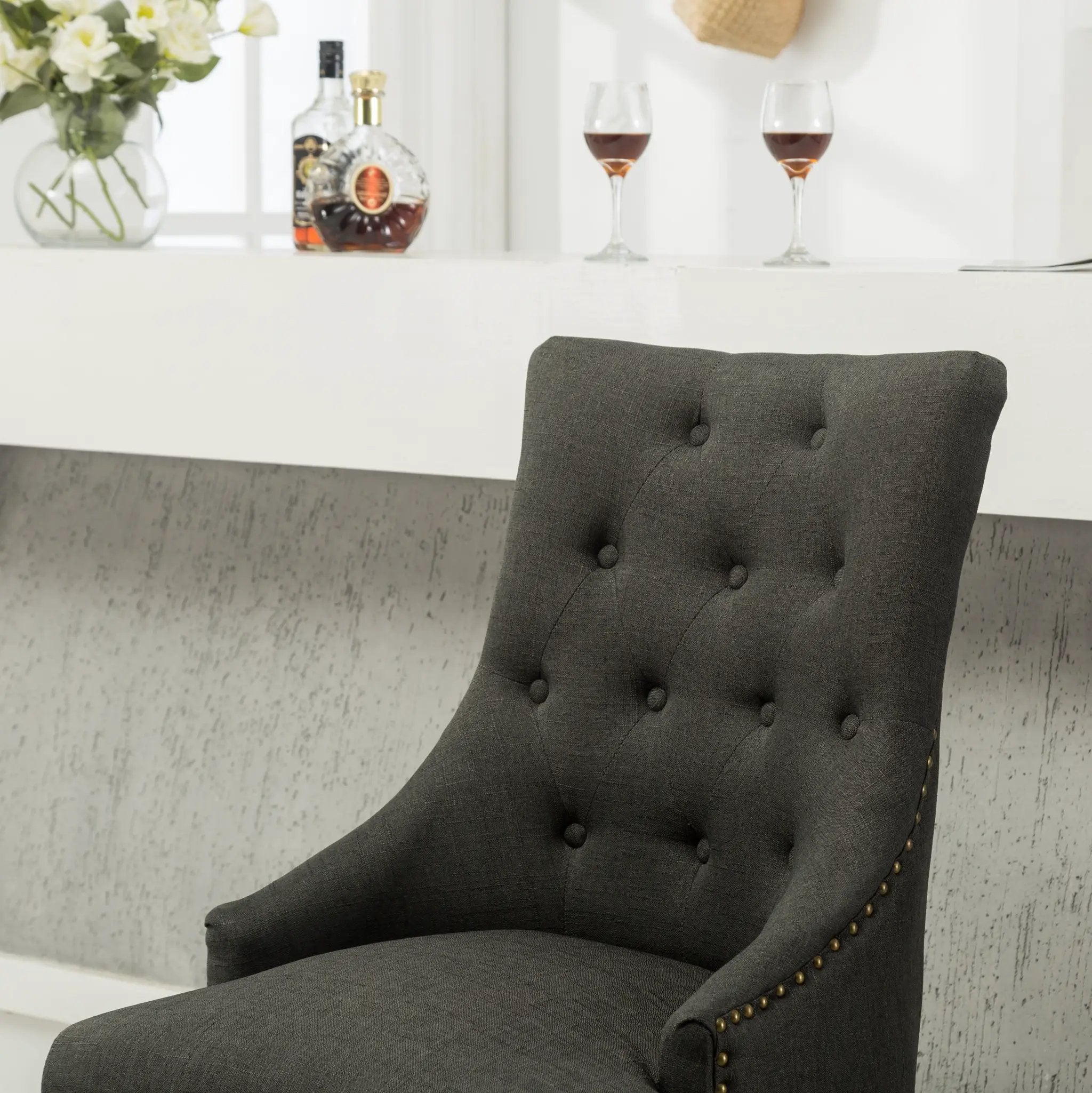 Charcoal Button Tufted Wingback Hostess Chairs Set of 2 by HouseOfZazla