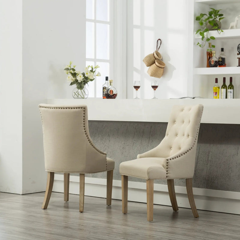 Tan Button Tufted Solid Wood Wingback Hostess Chairs Set of 2 by HouseOfZazla
